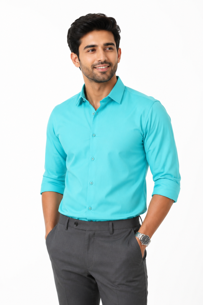 Best1 Sky blue Cotton Shirt for Men - The Skylark Premium