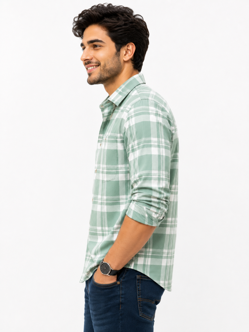 Best Cotton Formal Green Check Shirt For Men skylark Premium