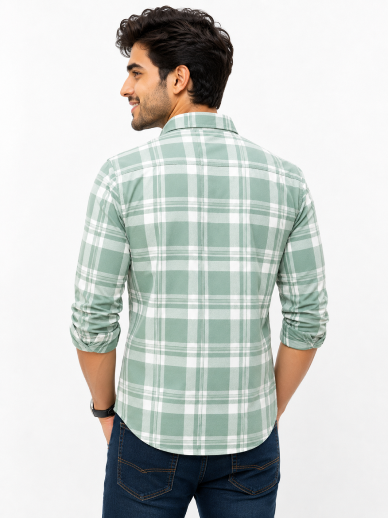 1 Best Cotton Formal Green Check Shirt For Men