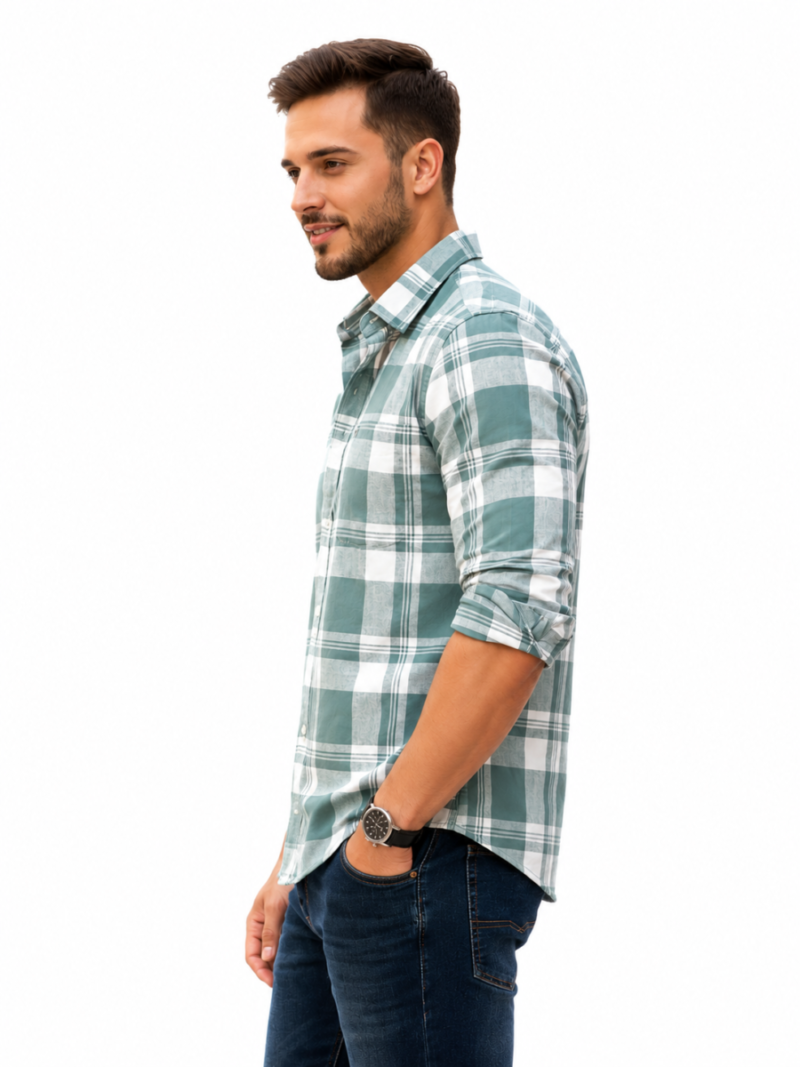 1 Best Cotton Formal Green Check Shirt For Men