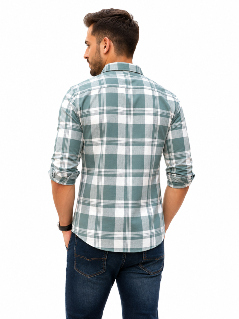 1 Best Cotton Formal Green Check Shirt For Men
