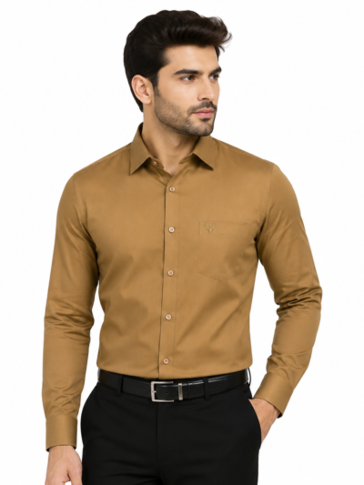 100% Pure Cotton Classic Brown Cotton Office Wear Shirt