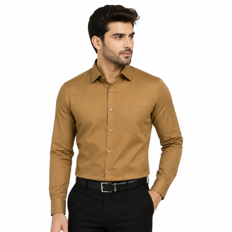 100% Pure Cotton Classic Brown Cotton Office Wear Shirt