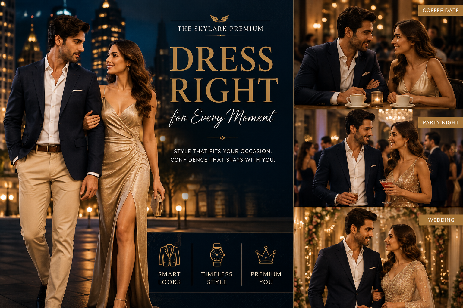 Smart business lunch outfit for men with navy blazer and premium trousers