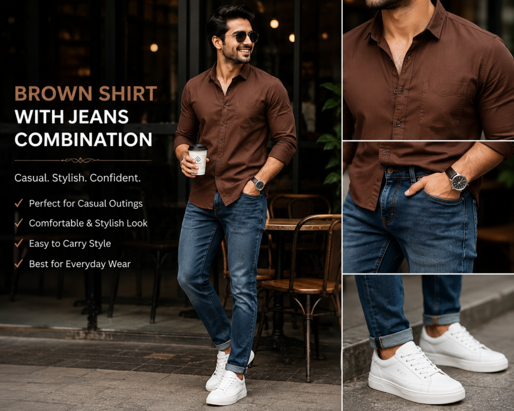 Brown Shirt with Jeans Combination 👖