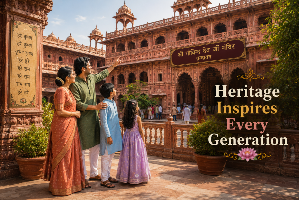 Govind Dev Ji Temple mein kya pehne? Men, women, couples aur family ke liye best outfit ideas, Vrindavan dress code, heritage temple styling, weather, footwear aur complete Govind Dev Ji Temple outfit guide (2026).